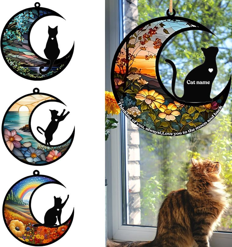 Personalized pet memorial suncatcher in window light