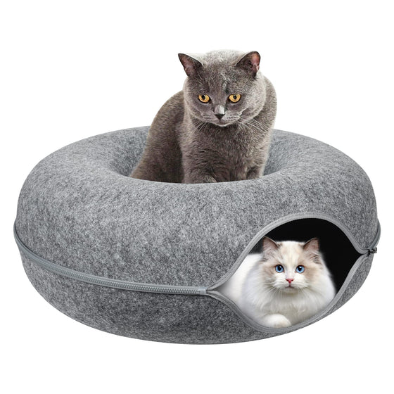 Cama túnel para gatos, cama cueva para gatos, casa para gatos, fieltro redondo desmontable y lavable 