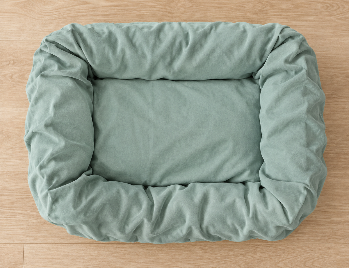 Overhead view of the cover across an existing bed's central resting area and sides. Bed and filling are not included.