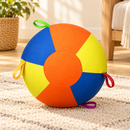 One multicolour fabric-covered inflated ball with visible sewn loops