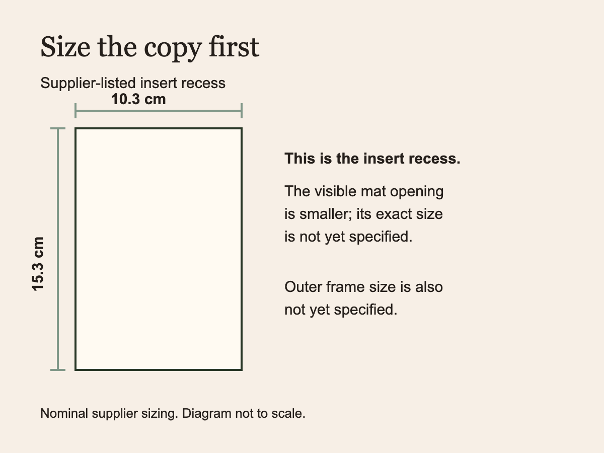 Supplier nominal insert recess 10.3 by 15.3 centimetres; exact visible mat opening and outer frame size are unspecified.