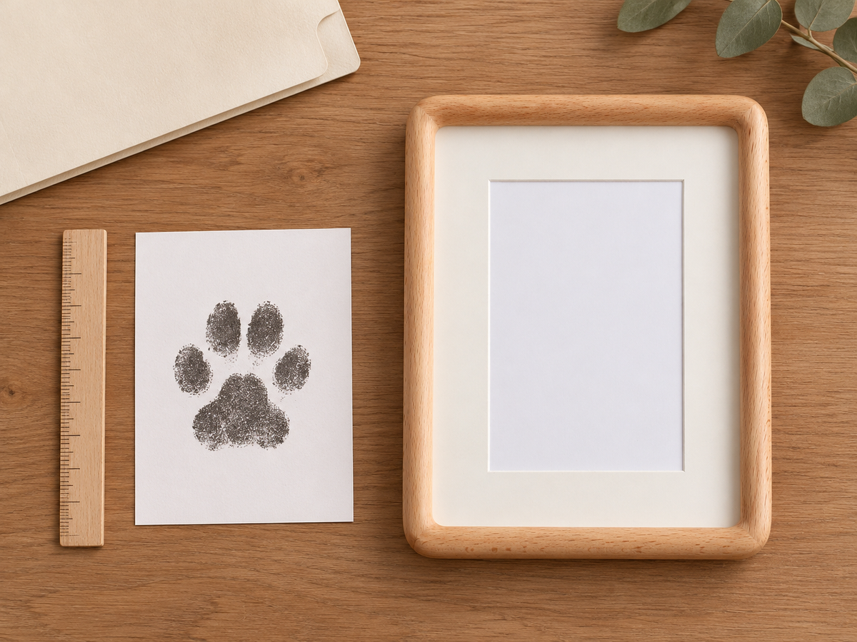 Illustrated workspace for preparing a separate display copy beside a rounded rectangular frame.