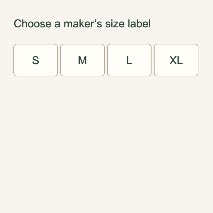 Maker size labels S, M, L and XL for the green four-leg dog coat.