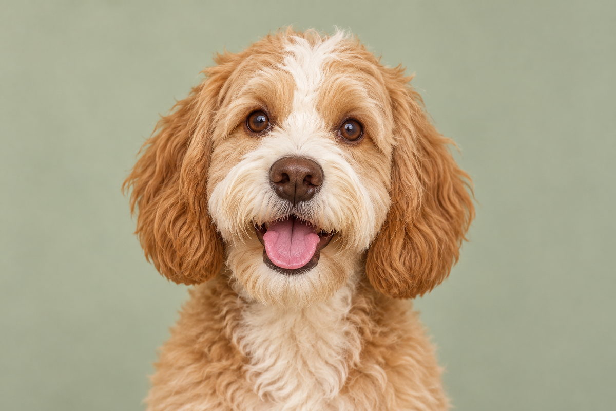 Milo reference-face example with both ears, eyes, forehead and tan-and-cream markings clearly visible.