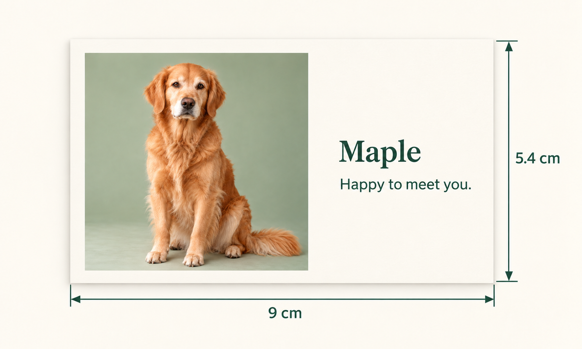 AI design dimension illustration labeling fictional Maple card9cm wide and5.4cm high.