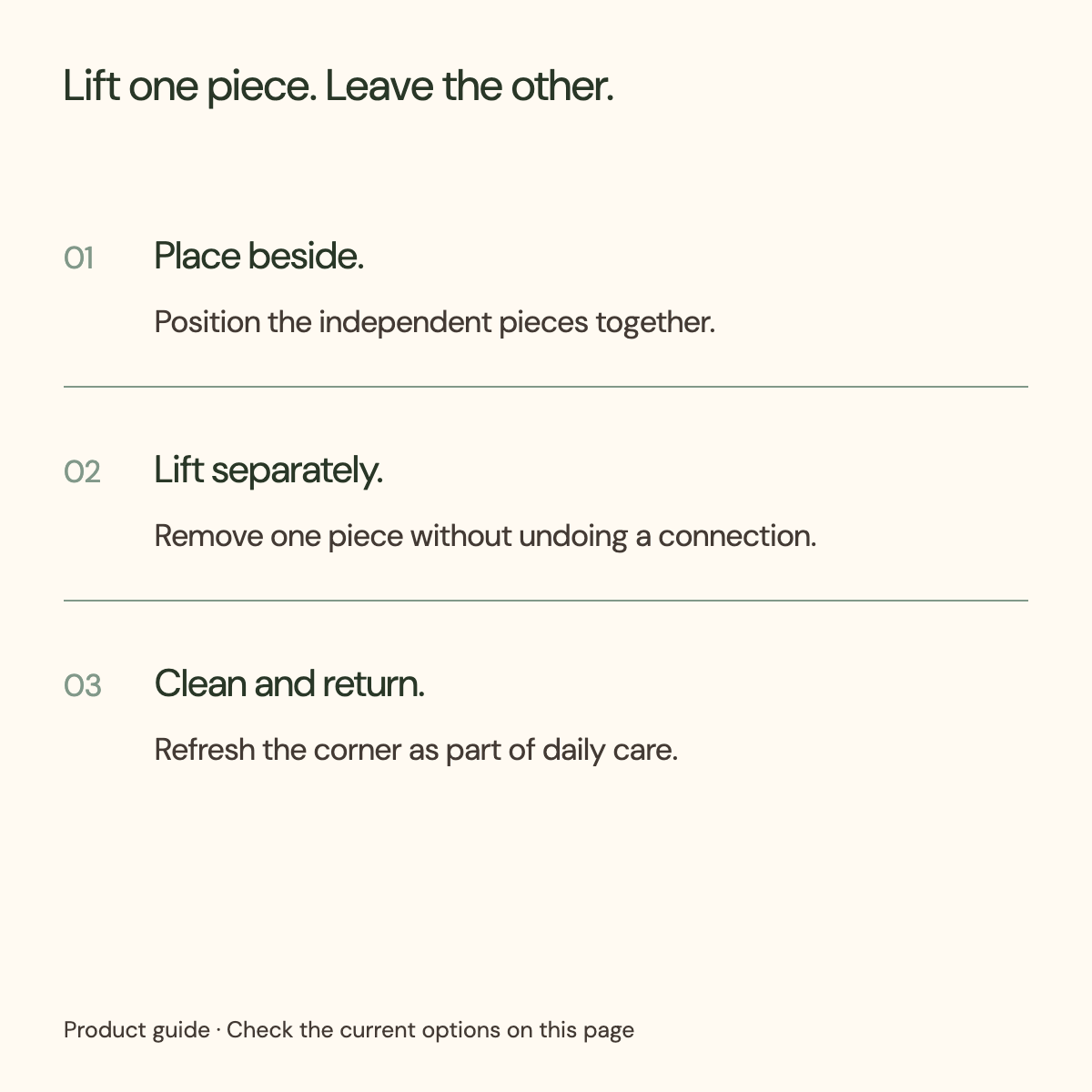 Routine for separate rabbit pan and tray: place beside, lift separately, clean and return.