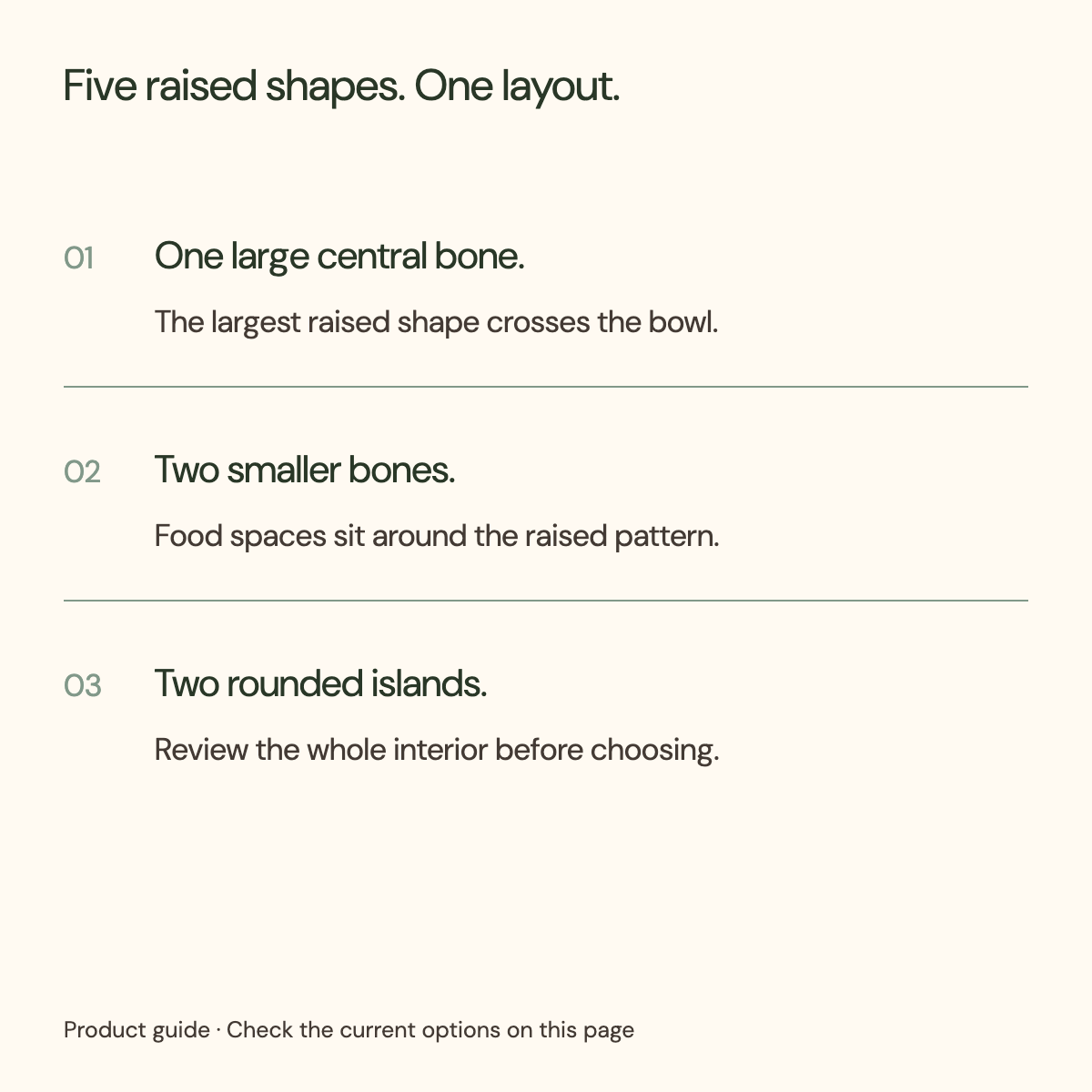 Silver slow feeder bone-pattern layout: one large bone, two small bones and two rounded islands.