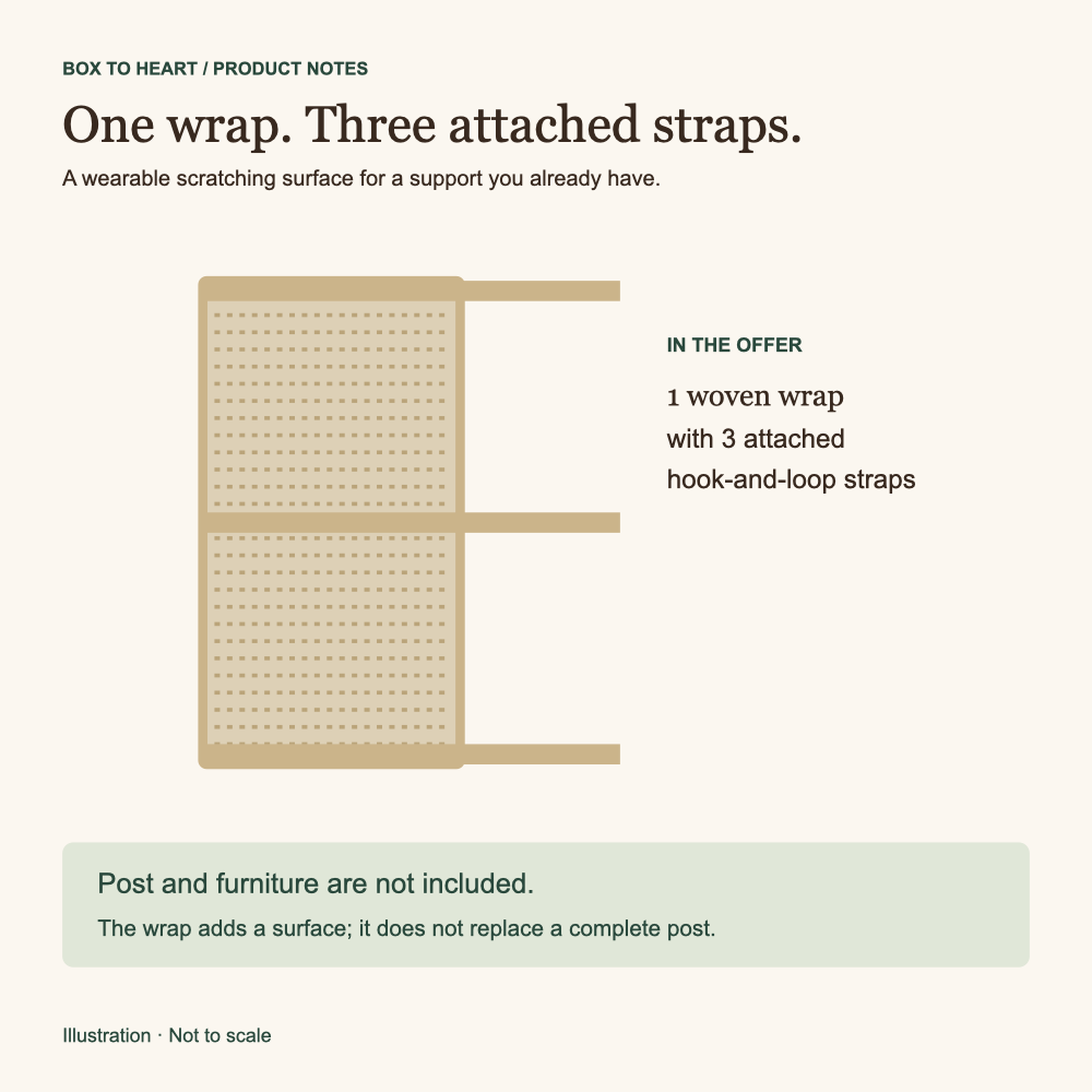 One rectangular wrap with three attached straps; post and furniture are not included.