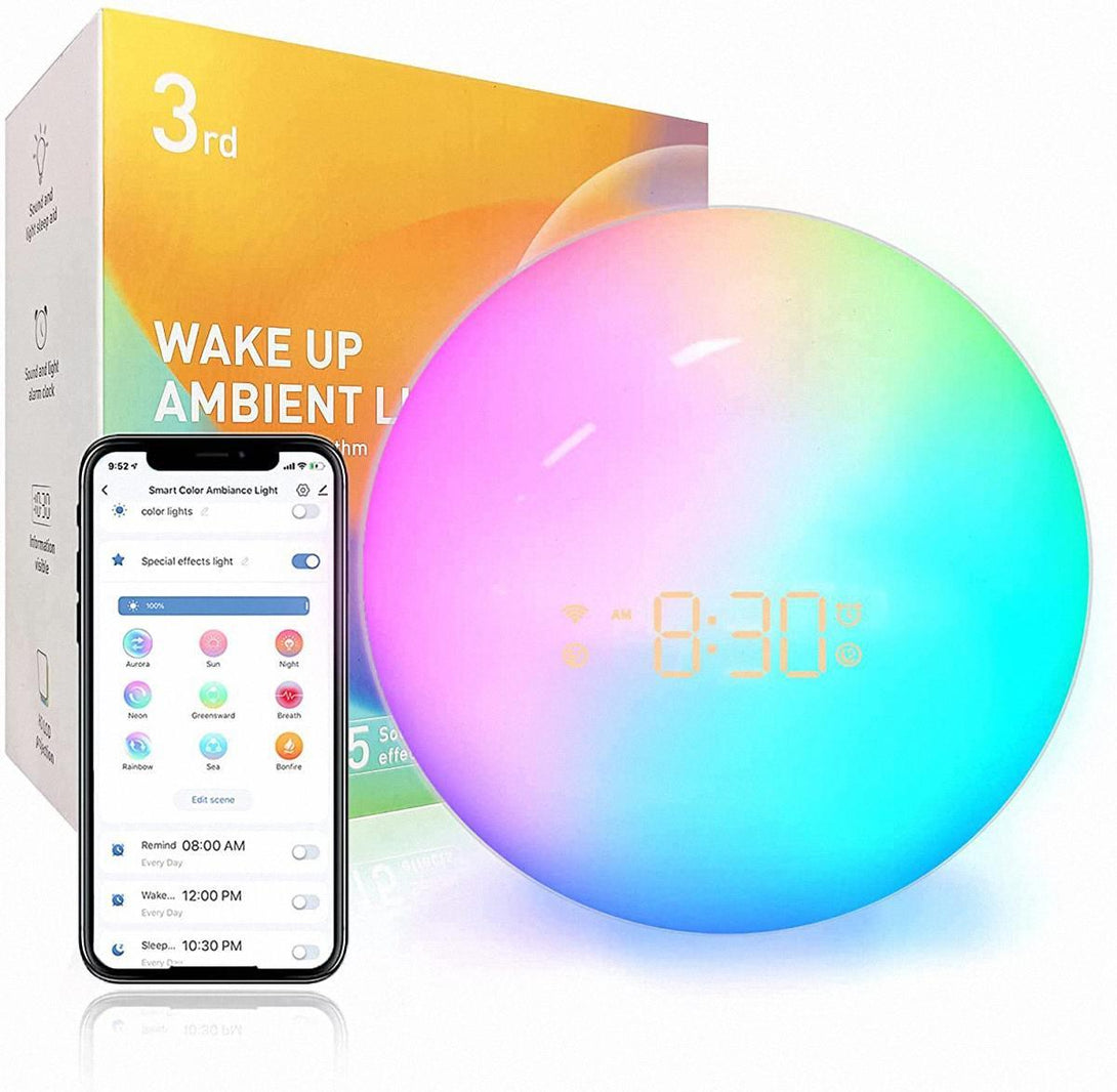 Colorful smart wake up light with alarm clock - BoxtoHeart