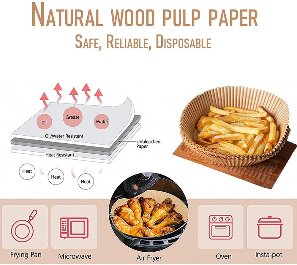 WXHHH FUKQVOD Air Fryer Disposable Paper Liner, 100Pcs-6 inch Liners for Air Fryer, Non-Stick Disposable Air Fryer Liners, Water-proof