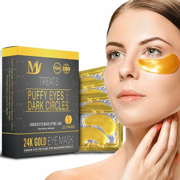 Mascarilla para ojos de oro de 24 quilates (20 pares) - Tratamiento para ojos hinchados y ojeras
