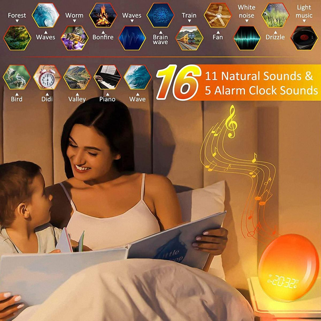 Colorful smart wake up light with alarm clock - BoxtoHeart