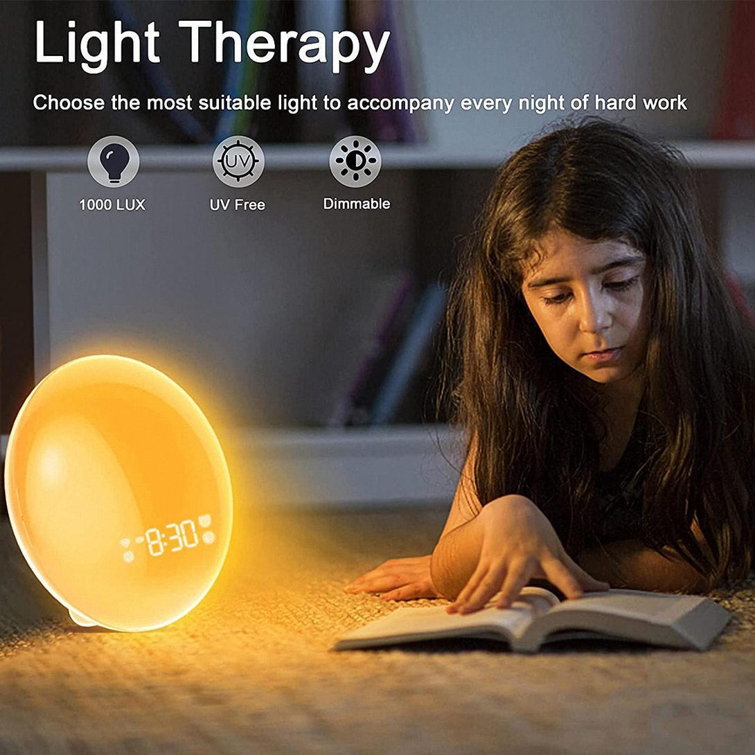 Colorful smart wake up light with alarm clock - BoxtoHeart