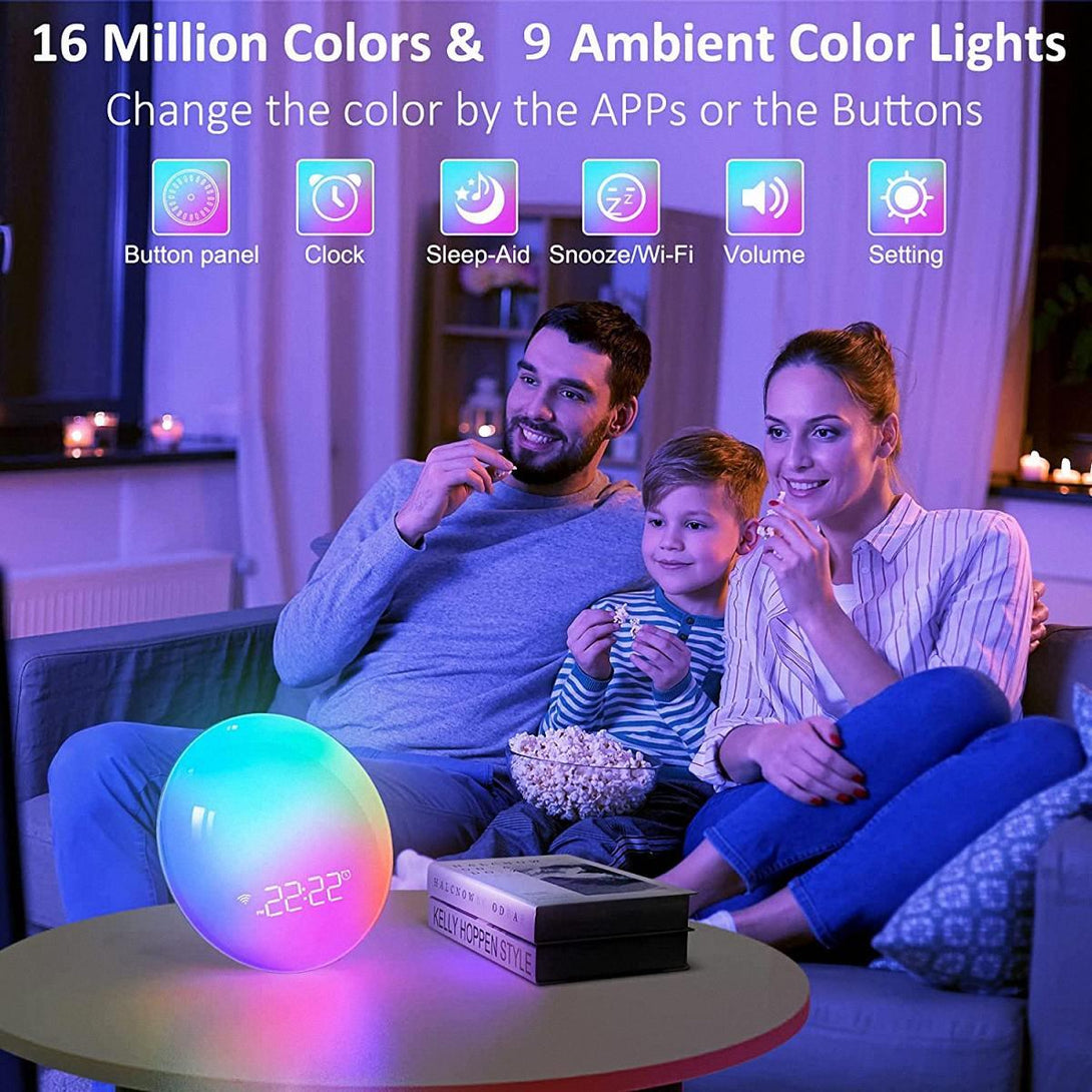 Colorful smart wake up light with alarm clock - BoxtoHeart