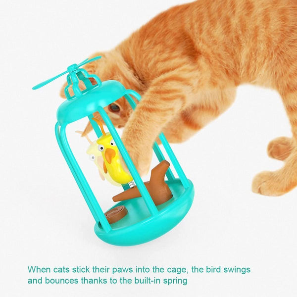 Juguete con forma de jaula para pájaros para gatos, juguete con chirrido