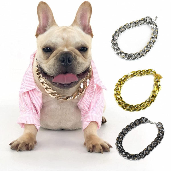 Paquete de 4 collares de cadena de eslabones de metal dorado para perros