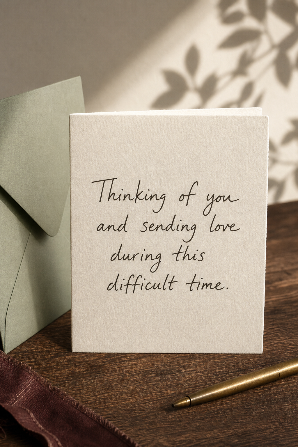 Textured sympathy note card with a simple message of care